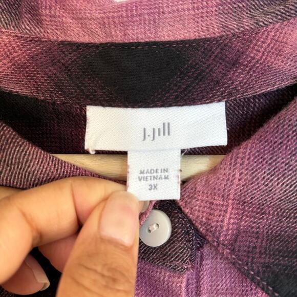 J Jill Ombre Plaid Flannel Tunic Tiered Size 3X Button Down Shirt Mauve Pink - Picture 10 of 13